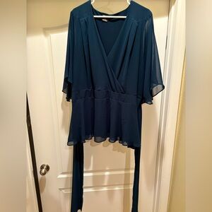 Deep teal wrap blouse